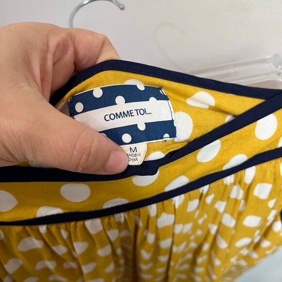 Anthropologie Comme Toi Yellow Polka Dot Skirt Size M Midi Retro - Picture 4 of 10
